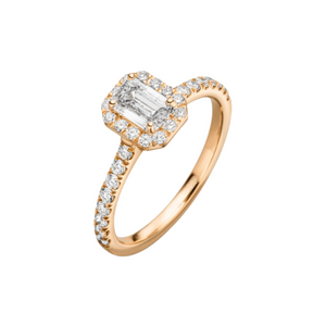 Emerald Cut Halo Rose Gold Engagement Ring