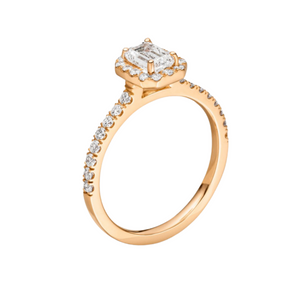 Emerald Cut Halo Rose Gold Engagement Ring