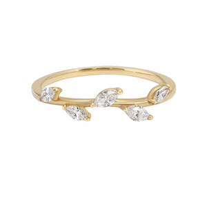 Leaf Style Wedding Band with Marquise Shape Diamonds