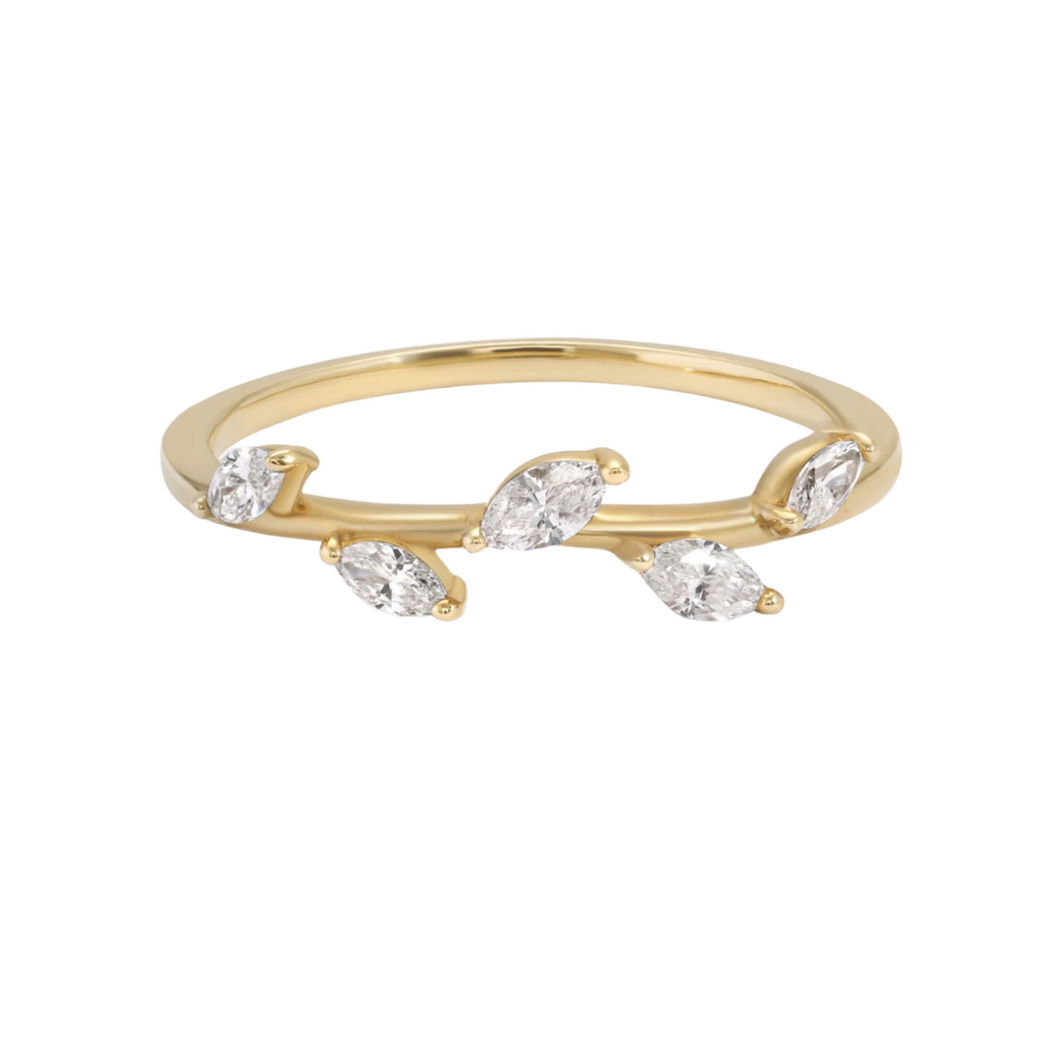 Leaf Style Wedding Band with Marquise Shape Diamonds