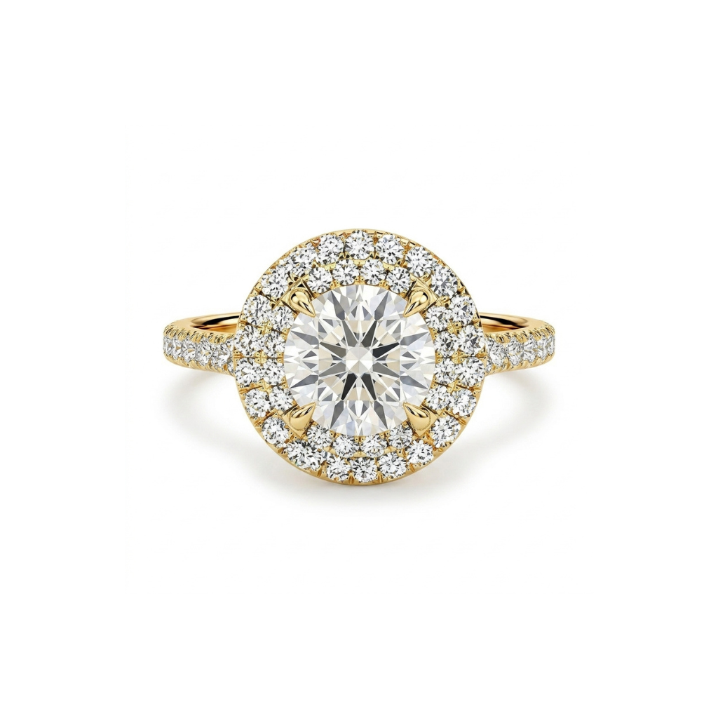Double Halo Yellow Gold Engagment Ring