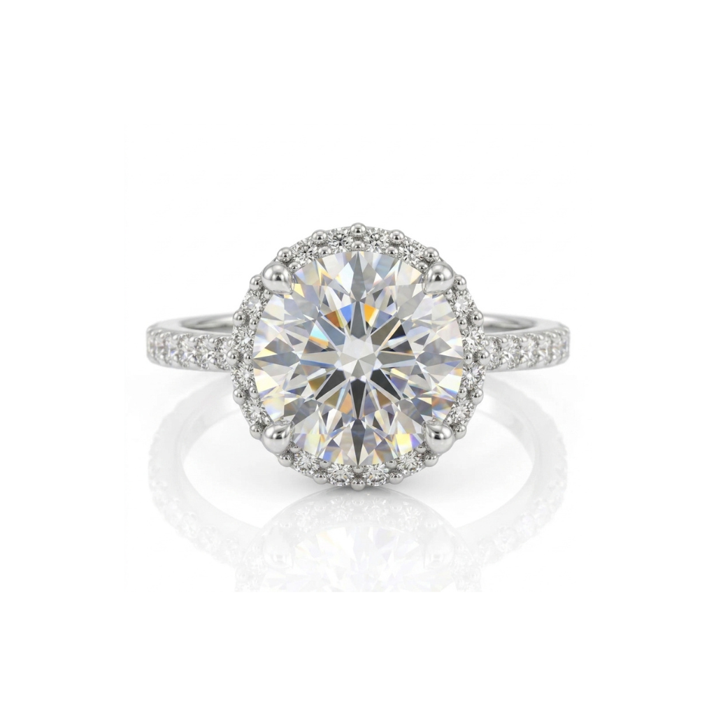 18K White Gold Halo Engagement Ring with 2.25 Carat Total Weight Diamonds