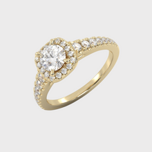 Load image into Gallery viewer, Cut Claw Halo Yellow Gold  Engagment Ring
