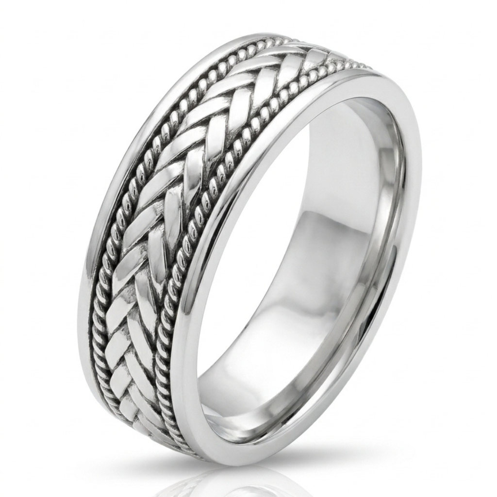 Handbraided & Knotted 18k White Gold 8mm Wedding Band