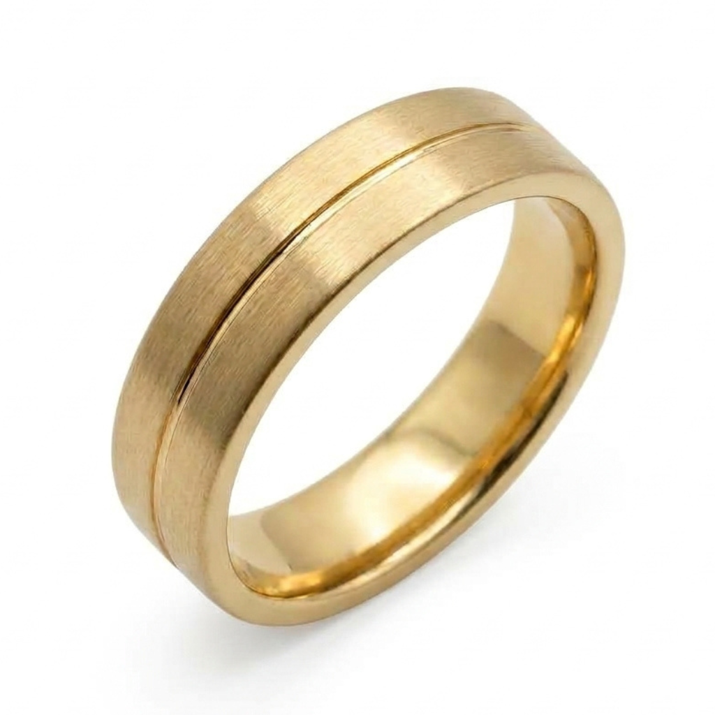 Handmade 18k Yellow Gold 6mm Center Groove Wedding Band