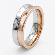 Load image into Gallery viewer, Handmade 18k Two-Tone Rose &amp; White Gold Crescent Wedding ring
