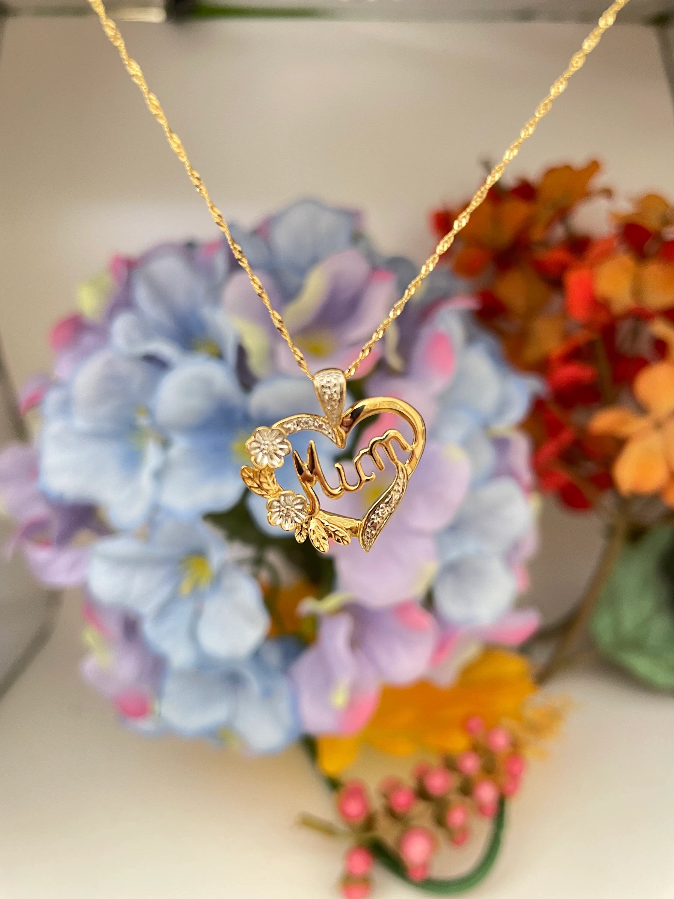 Mum's 9ct Gold Pendant Necklace, Natural Diamond Accent