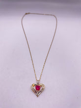 Load image into Gallery viewer, 9ct Gold Heart Pendant Necklace, Diamond &amp; Created Ruby Accent
