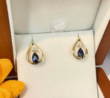 Load image into Gallery viewer, 9ct Gold Sapphire Earrings, Natural Diamond Accent

