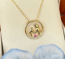 Load image into Gallery viewer, Pink Sapphire 9ct Gold Mother &amp; Child Pendant Necklace, Diamond Halo
