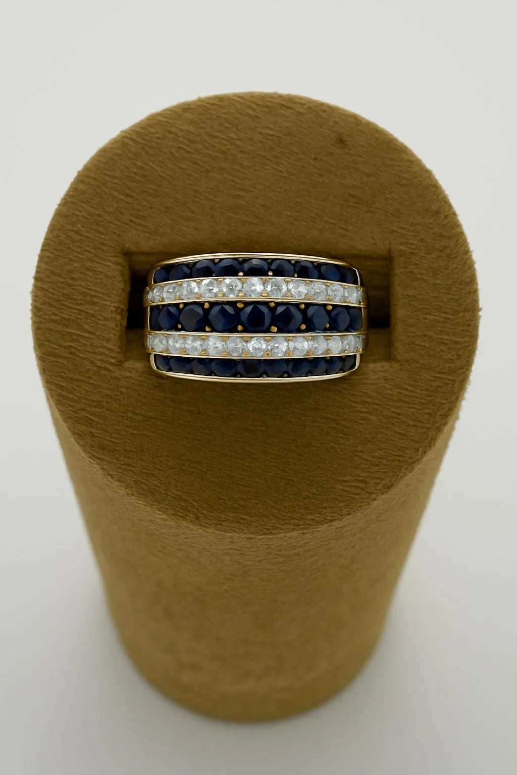 Solid Yellow Gold Sapphire & Diamond Ring Wide Band Statement Jewelry Ring