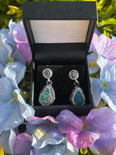 Load image into Gallery viewer, Silver Turquoise &amp; Hematite Crystal Drop Earrings | Handmade Dangle Gemstone Earrings | Boho Chic Statement Jewellery
