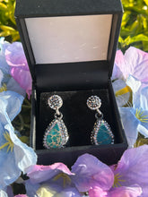 Load image into Gallery viewer, Silver Turquoise &amp; Hematite Crystal Drop Earrings | Handmade Dangle Gemstone Earrings | Boho Chic Statement Jewellery
