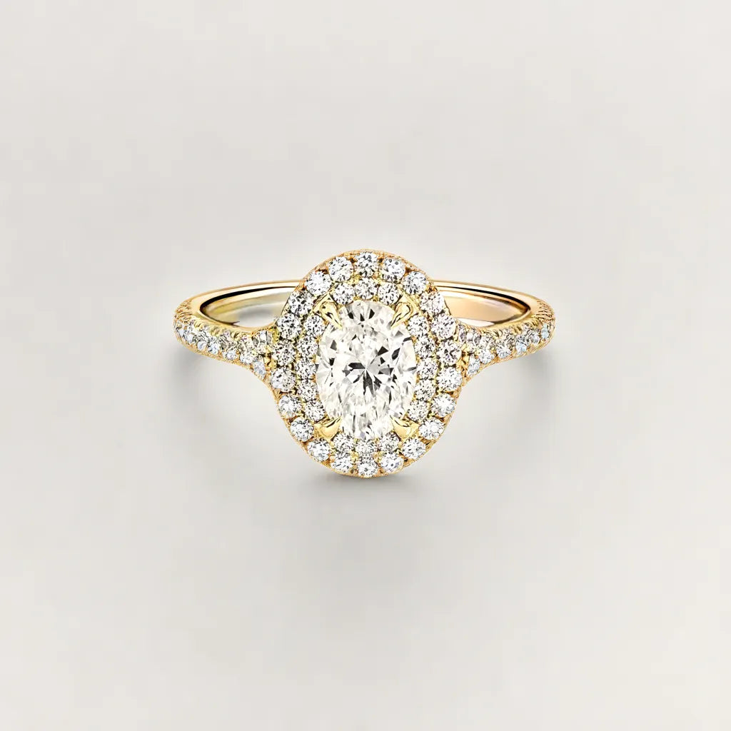 Double Halo Oval Shape Engagment Ring