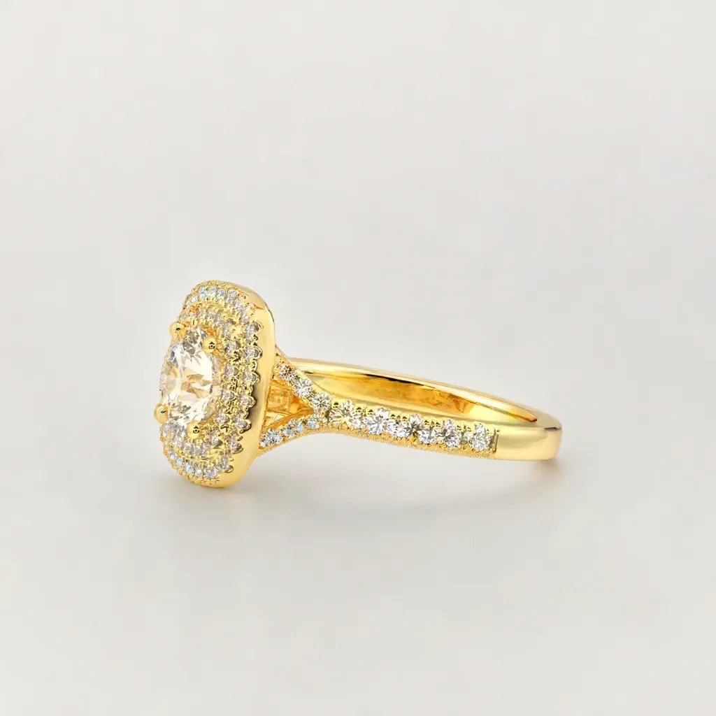 Double Halo Yellow Gold Engagment Ring