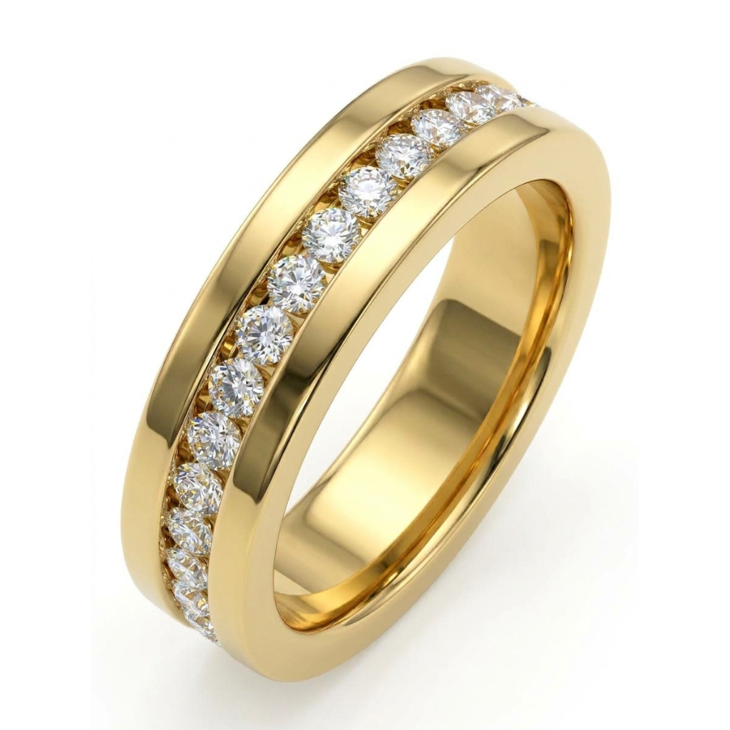 Handmade 18k Yellow Gold Channel Set Diamond Eternity Wedding Band