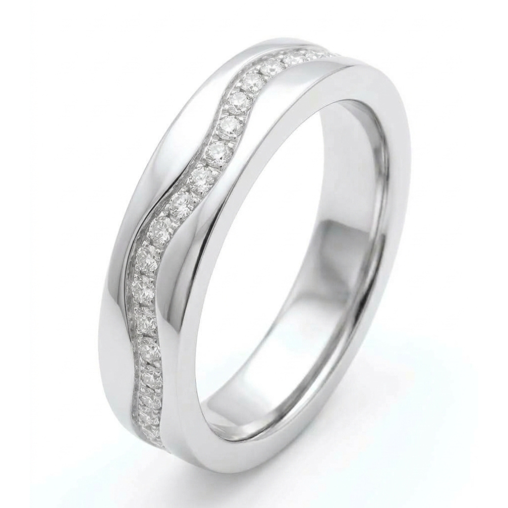 Handmade Platnium Diamond Wave 6mm Eternity Wedding Ring