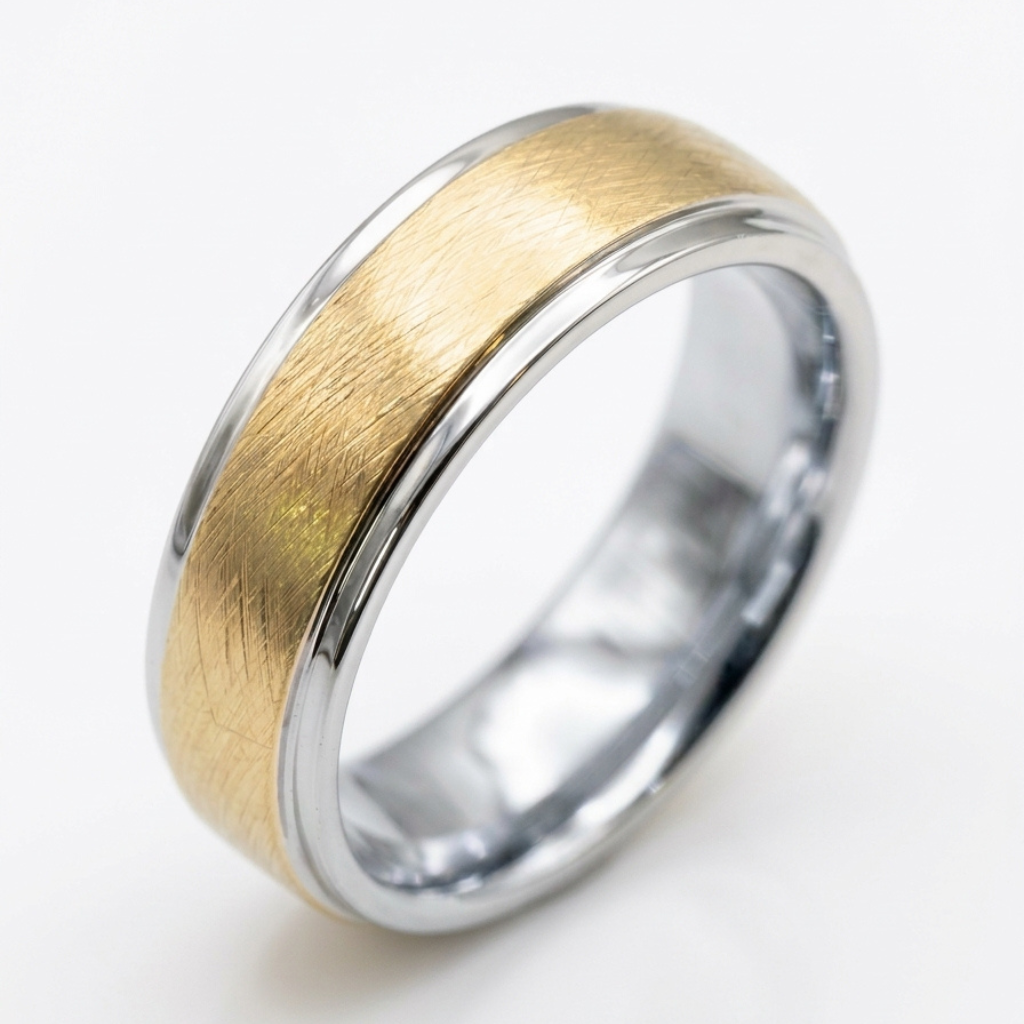 Handmade 6mm 18k Two-Tone Yellow & White Gold Wedding Band