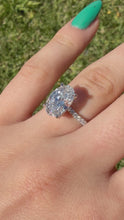 Load and play video in Gallery viewer, 3.00 CT Oval Lab-Grown Diamond Engagement Ring | F Color, VS Clarity | Hidden Halo  18 k White Gold
