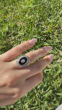 Load and play video in Gallery viewer, Art Deco Inspired Black Onyx &amp; Natural Diamond Ring in Solid 9ct White Gold
