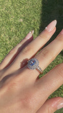 Load and play video in Gallery viewer, Natural Light Blue Sapphire &amp; Diamond Double Halo Ring – Solid 9ct Yellow Gold

