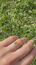 Load and play video in Gallery viewer, 18k White Gold Light Golden Sapphire Halo Ring with Natural Diamonds
