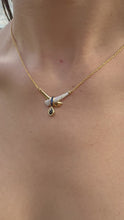 Load and play video in Gallery viewer, 18k Yellow Gold Sapphire &amp; Diamond Pendant Necklace, Natural Pear Blue Sapphire Drop Necklace.
