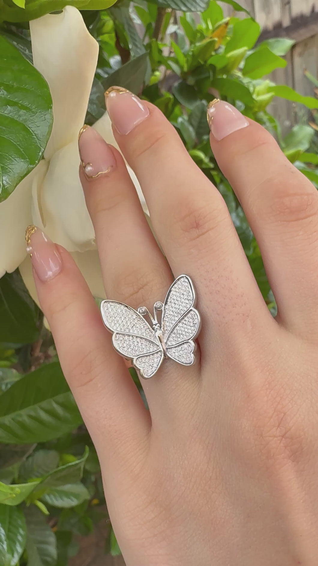 18K Two-Tone White & Rose Gold Butterfly Ring – 0.42ct Natural Diamonds | Spring Collection