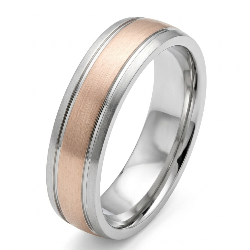 Handmade 18k Two-Tone Rose & White Gold Bevel Edges 6mm Ring