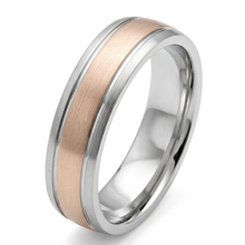 Load image into Gallery viewer, Handmade 18k Two-Tone Rose &amp; White Gold Bevel Edges 6mm Ring
