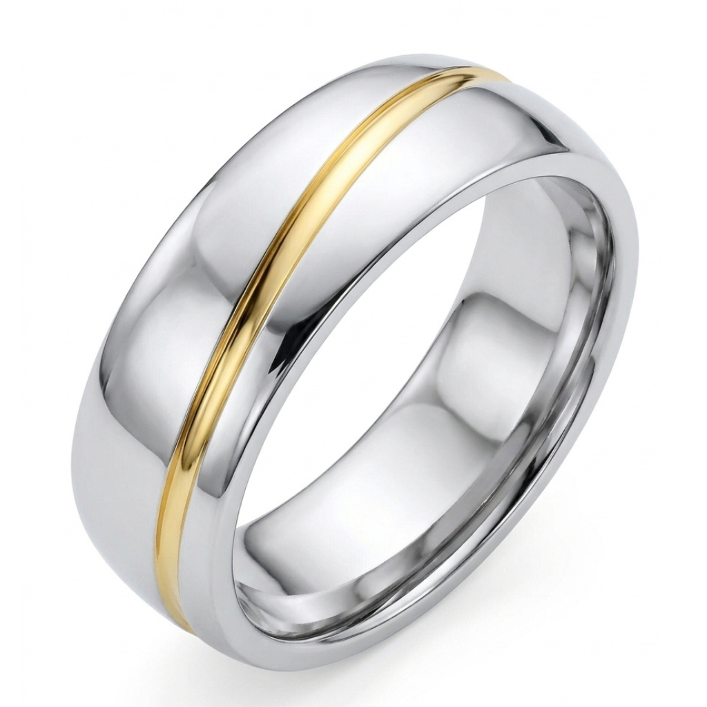 Handmade Two-Tone 18k White & Yellow Gold 6mm Slash Wedding Ring