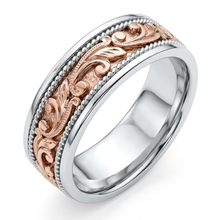 Load image into Gallery viewer, Handmade 18k Two-Tone Rose Gold &amp; White Gold 7.5mm Antique-Styled Floral Wedding Band
