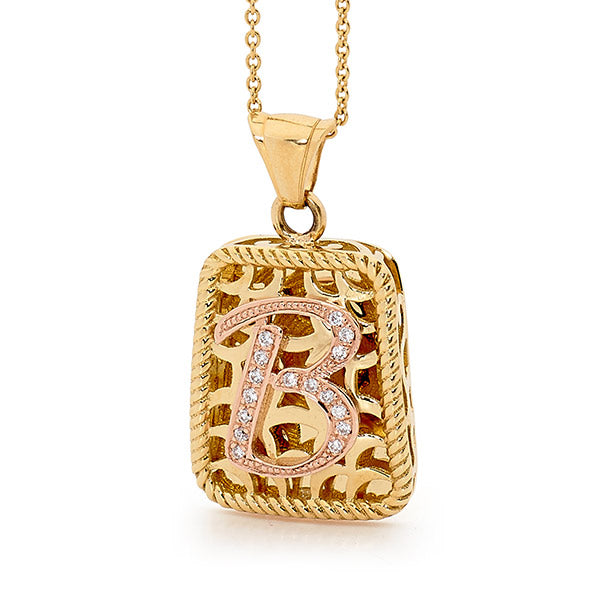 Initial Pendant Two Tone Gold