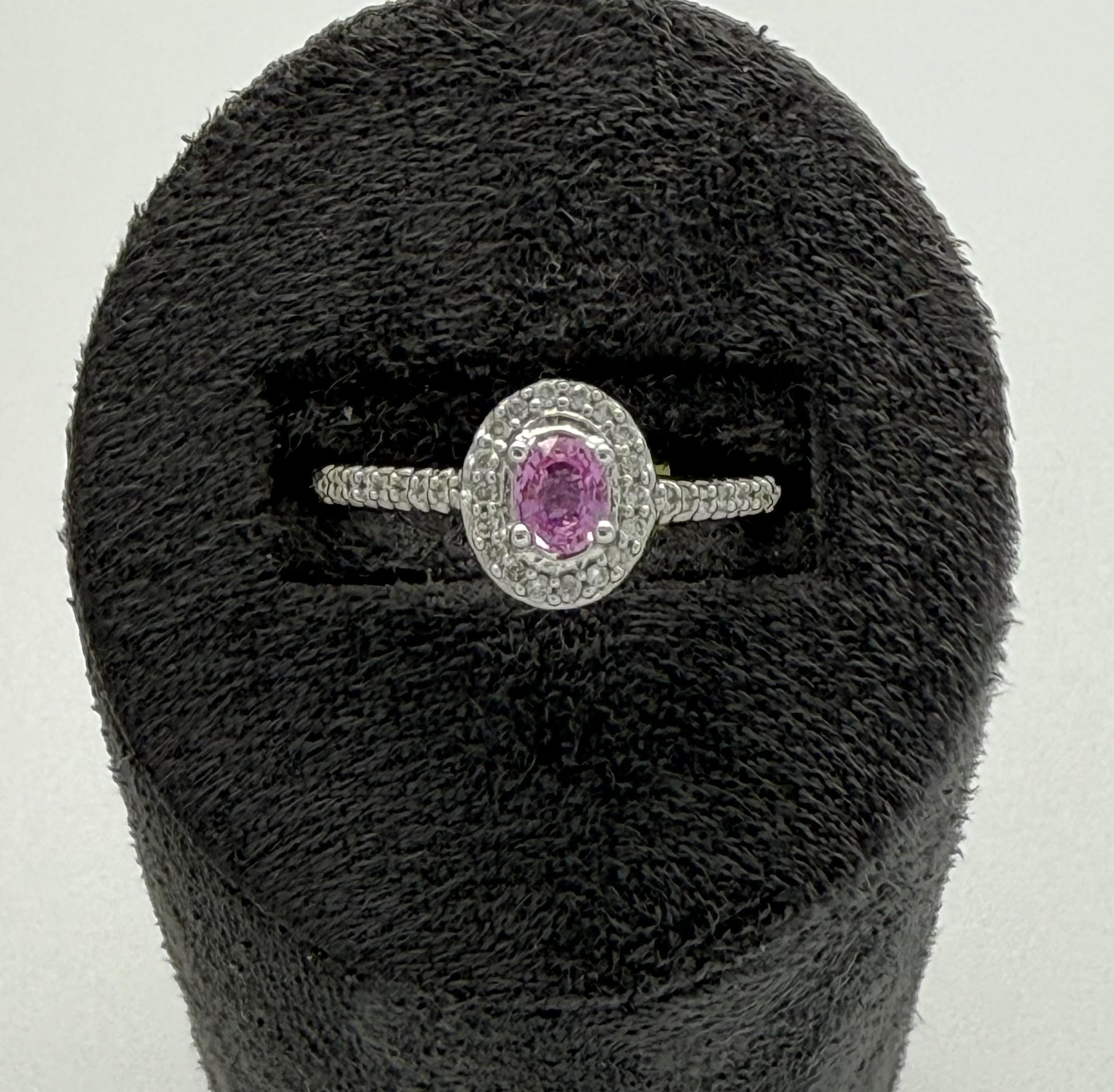 Real Pink Sapphire Diamond Ring: 9ct Solid White Gold Dress Ring