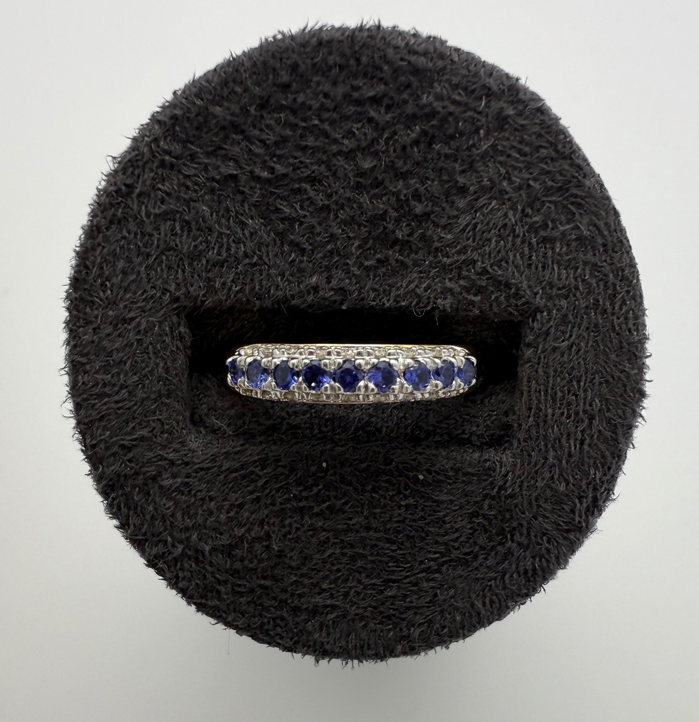 Solid 9ct Gold Eternity Ring with Lab-Created Sapphires & Natural Diamonds – Pavé Set