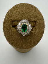 Load image into Gallery viewer, Regal Oval Halo Ring —  Created Ruby or Created Emerald, 9kt Yellow Gold, 0.50ct Natural Diamonds
