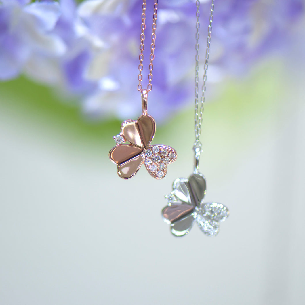 Clover Diamond Necklace -18k Gold -Flower pendent -Valentines Day -Gift-Sale