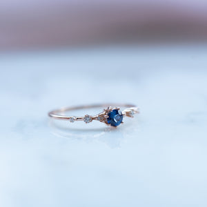 Royal Blue Sapphire Diamond Ring -18k Gold -Valentines Day-Gift-Sale-Petite